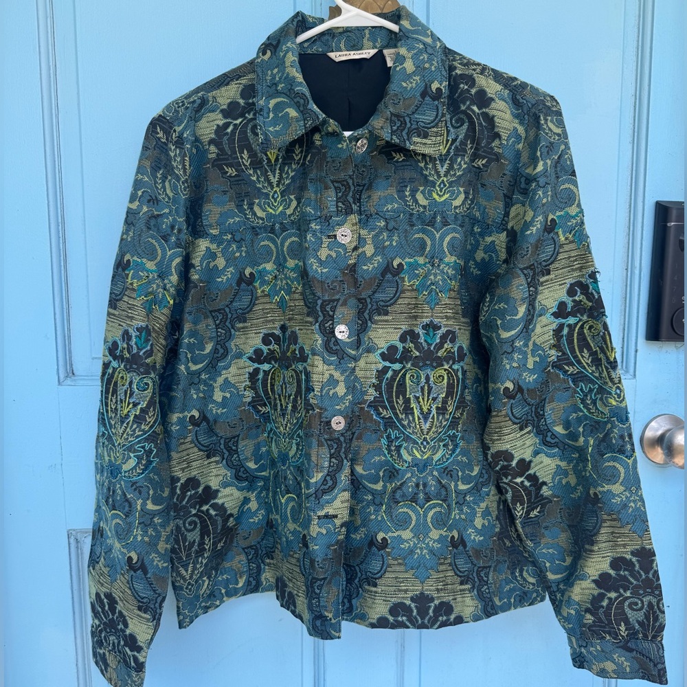 Laura Ashley Jacket Blue and Green Brocade size L